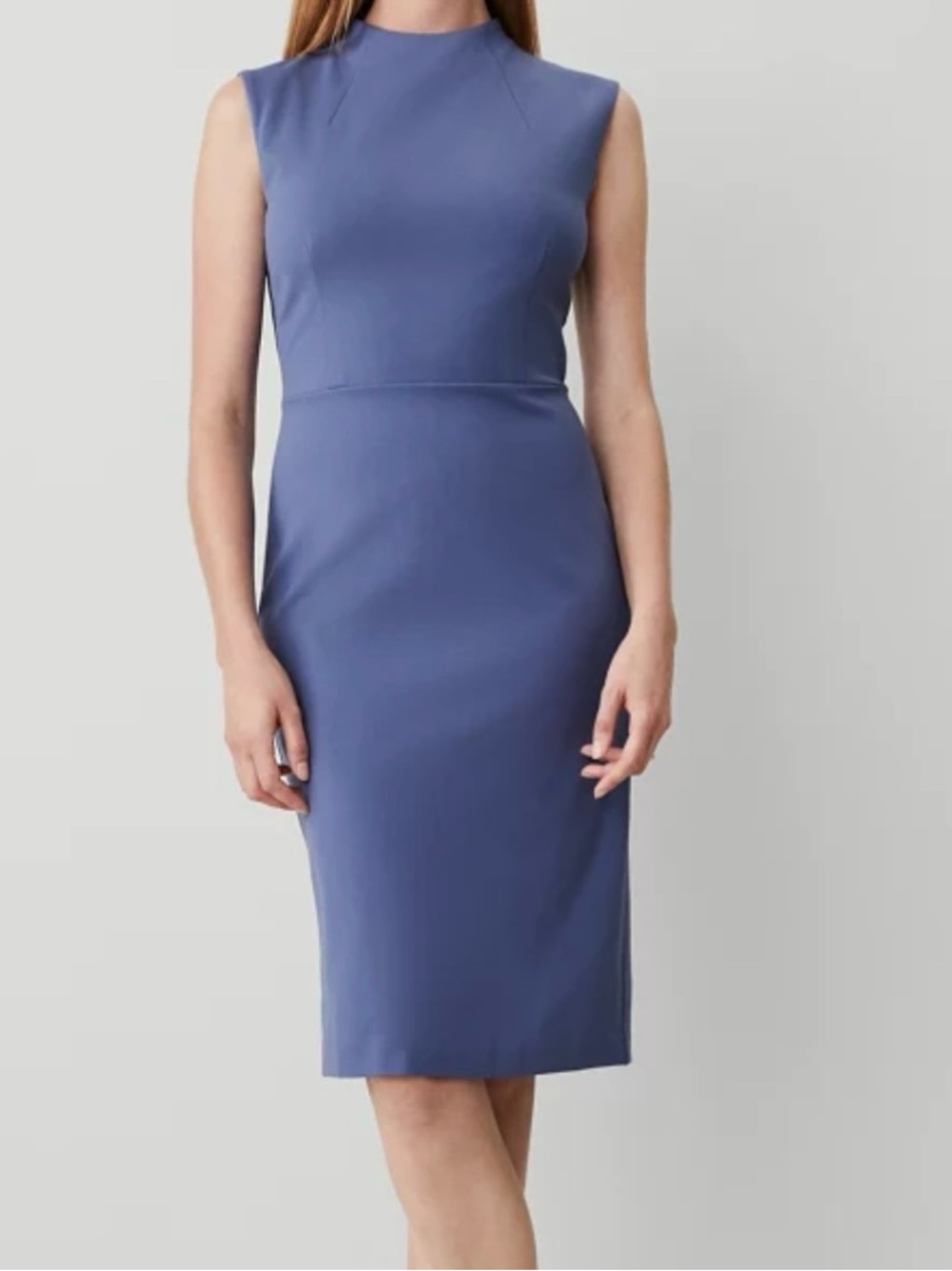 Petite ponte mock neck sheath midi dress